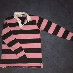 Pink & Black Rugby Polo Shirt With Collar
